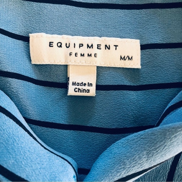 Equipment Femme Woman’s 100%Silk Stripe Buttons Front Long Sleeves Blouse Size M - Picture 5 of 12